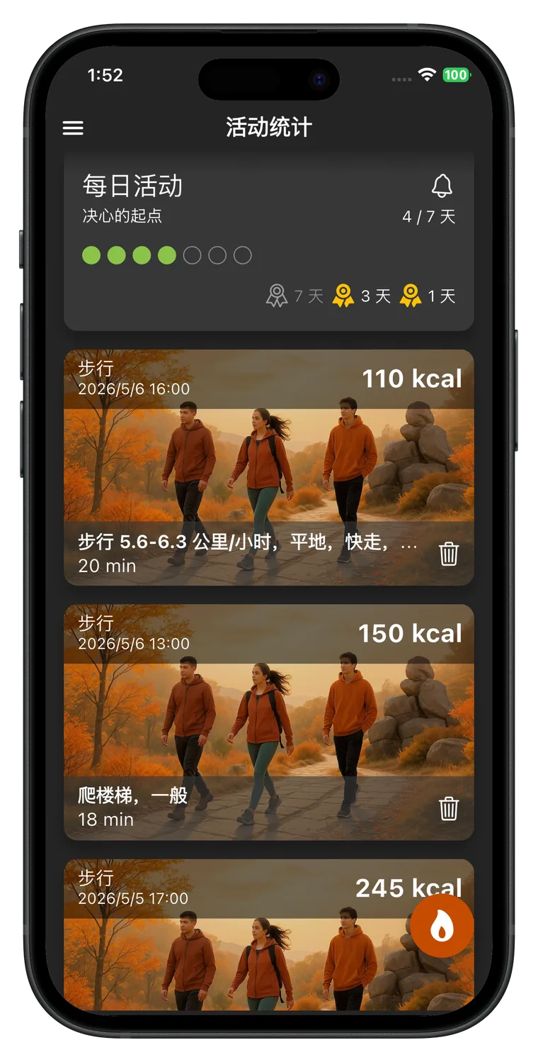 Fat Gone活动记录界面